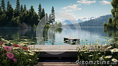 A tranquil lake with 'Lakeside Birthday Serenity' Stock Photo