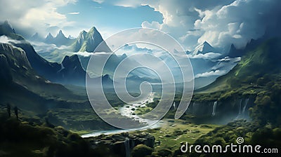 Tranquil lakefront showcasing mountains Stock Photo