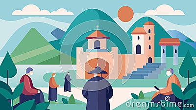 A tranquil monastery where guests can immerse themselves in the slow pace of monastic life and delve deeper into Stoic Vector Illustration