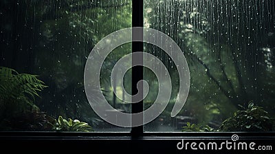 Tranquil moonlit rural scenery with silhouette tree and window. generated by AI tool Stock Photo