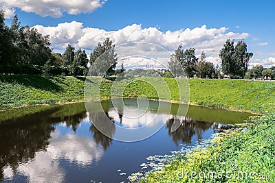Bay of the Tmaka river in the walking area next to the Victory Memorial in the city of Tver, Russia. Stock Photo
