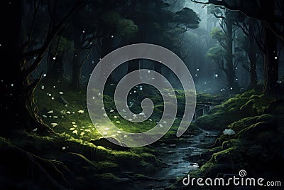 Tranquil Night forest jungle. Generate Ai Stock Photo