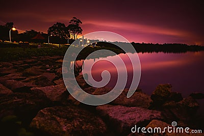 Tranquil night by the reservoir Stock Photo