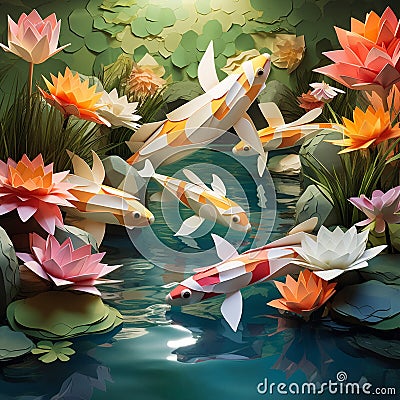 Tranquil Origami Pond Stock Photo