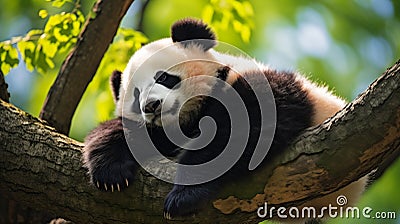 Tranquil Panda: A Serene Scene of Harmony and Nature's Wonders Stock Photo