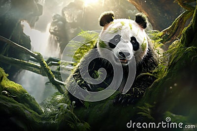 Tranquil Panda tree giant forest. Generate Ai Stock Photo