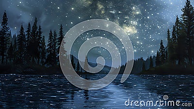 Tranquil Reflections of the Night Sky./n Stock Photo