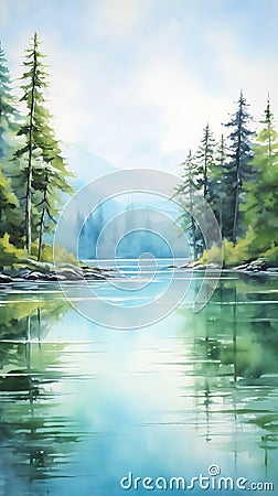 Tranquil Reflections: A Serene Journey through a Furry Forest an Stock Photo