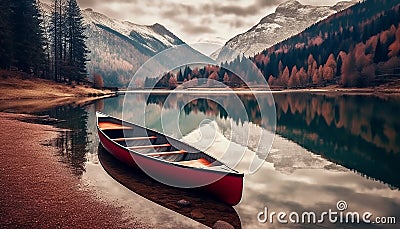 Tranquil scene of canoeing on a peaceful pond generated by AI Stock Photo