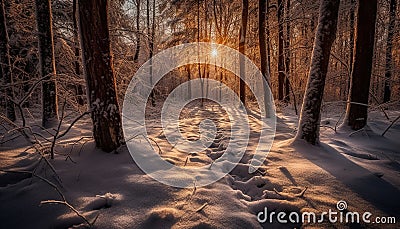 Tranquil scene of coniferous trees in winter frosty beauty generated by AI Stock Photo