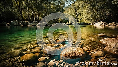 Tranquil scene of flowing water in autumn idyllic forest landscape generated by AI Stock Photo