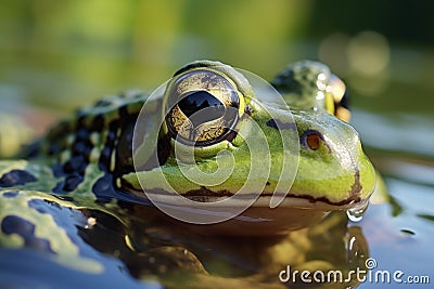 Tranquil scene: Green frog Rana esculenta enjoys the water's embrace. Stock Photo
