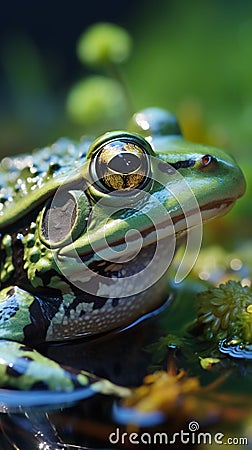 Tranquil scene: Green frog Rana esculenta enjoys the water's embrace. Stock Photo