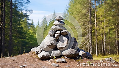 Tranquil scene, mountain cairn balances nature harmony generated by AI Stock Photo