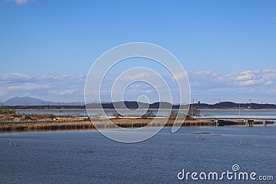 Tranquil scene of a serene shoreline with calm ocean water. Nov 30 2023 Stock Photo