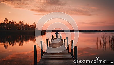 Tranquil scene Sunrise over serene water horizon generated by AI Stock Photo