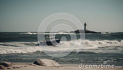 A tranquil seascape blue water, sandy coastline, sailing yacht, sunset generated by AI Stock Photo