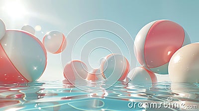 Tranquil Seascape with Serene Floating Spheres Under Sky Stock Photo