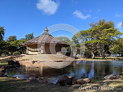 Tranquil Serenity: Kapiolani Park's Peaceful Oasis in Waikiki Stock Photo