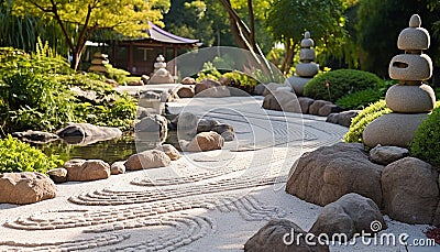 Tranquil stone garden, green trees, peaceful relaxation generated by AI Stock Photo