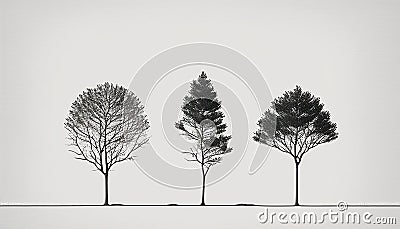Tranquil Trio of Petite Trees: A Minimalist Vector Design by Yayoi Kusama, Made with Generative AI Stock Photo
