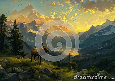 Tranquil Vistas: A Majestic Journey through Deer Mountain's Vibr Stock Photo