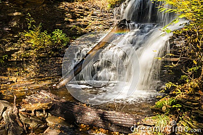 tranquil waterfall in Pennsylvania forest during autumn Stock Photo