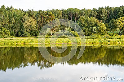 Tranquil waters of Nemunas Neman mighty river in Birstonas, Lithuania Stock Photo