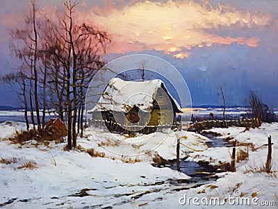 Tranquil Winter Scene: Reed Hut by the Baltic Sea Stock Photo
