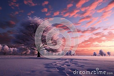 A tranquil winter sky creates a serene and captivating landscape background Stock Photo