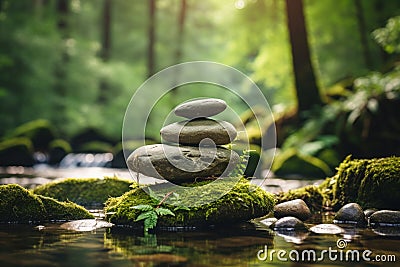 Tranquil zen meditation garden with harmoniously balanced stones, fostering inner peace and serenity Stock Photo