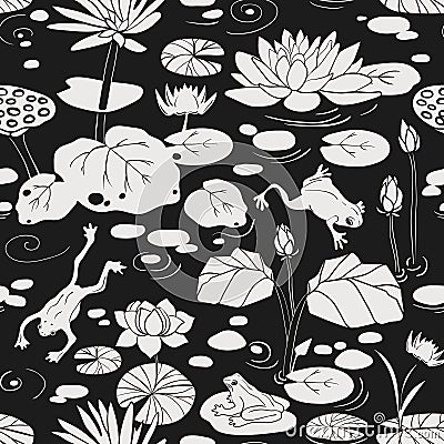 Tranquility of pond life, seamless pattern Vector Illustration