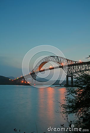 Trans American bridge in Panama connected South and North Americas in the sunset Stock Photo