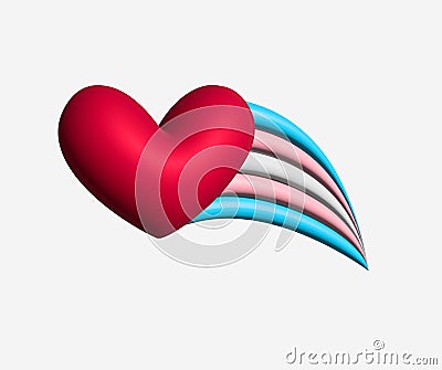 Trans 3d flying heart comet with LGBTQ+ sexual identity pride flag. Pride concept. Rainbow heart Stock Photo
