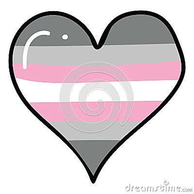 Cute trans girl heart cartoon vector illustration motif set. LGBTQ diversity love elements for pride blog. Demigirl Vector Illustration