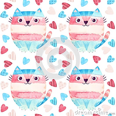 Trans pride - seamless pattern with cute cats and hearts. LGBT art Stock Photo