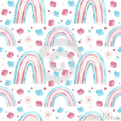 Trans pride - seamless pattern with rainbows and flowers. Stock Photo