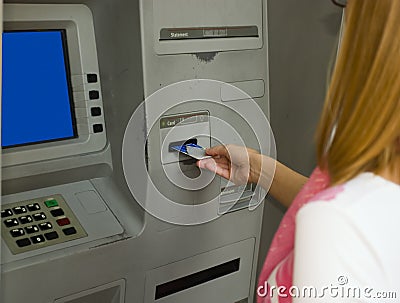 Transaction at an ATM Stock Photo