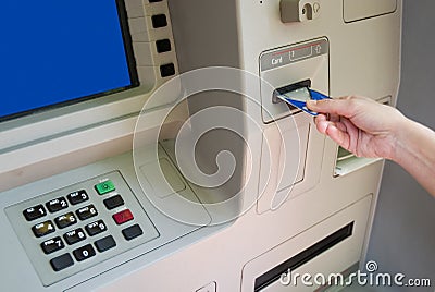 Transaction at an ATM Stock Photo