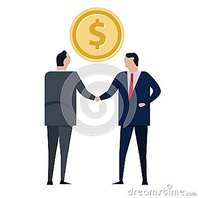 transaction deal handshake coin success two businessman making money Vector Illustration