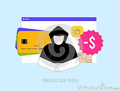 Transaction Fraud Detection. Online e-commerce shopping payment scam, suspicious transaction, warning card payment Vector Illustration