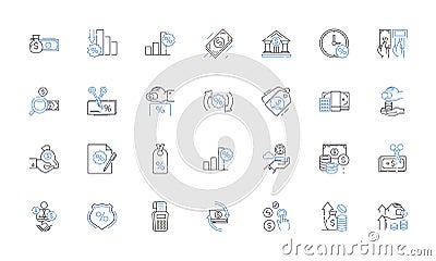 Transactions line icons collection. Exchange, Procurement, Payment, Commerce, Transfer, Sale, Barter vector and linear Vector Illustration
