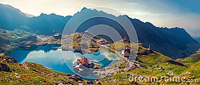 Transfagarasan Balea glacier lake at 2.034 m. of altitude in the Fagaras Mountain, Romania Editorial Stock Photo