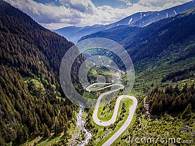 Transfagarasan Romania winding road aerial view Stock Photo