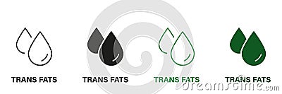 Transfat in Product Food. Oil Black and Green Symbol. Free Trans Fat Silhouette and Line Icon Color Set. Trans Fat Sign Vector Illustration