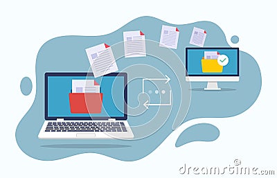 Transfer file of data between laptop and computer, Files transferred Encrypted Form, Backup of in formation on pc system, Exchange Vector Illustration