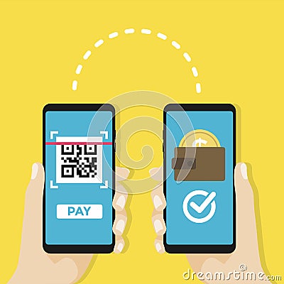 Transfer money by QR code, Mobile payment. Vector Illustration