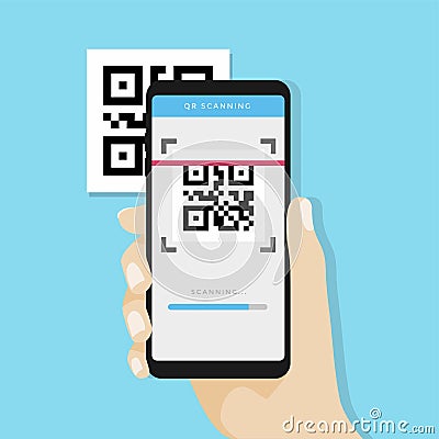 Transfer money to other people`s account by QR code, Mobile payment. Vector Illustration
