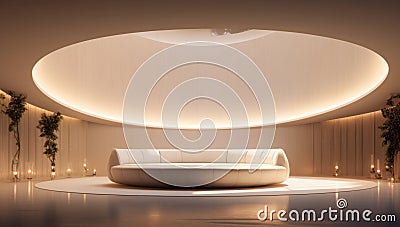 Shimmering Serenity: A Mesmerizing White Circular Wall with Illuminating Reflections Stock Photo