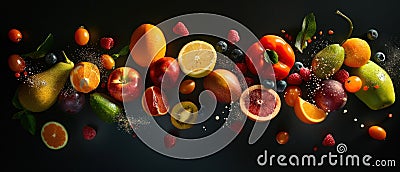 Transform the concept of fruits representing the classical elements into a visually striking and sophisticated composition Focus Stock Photo